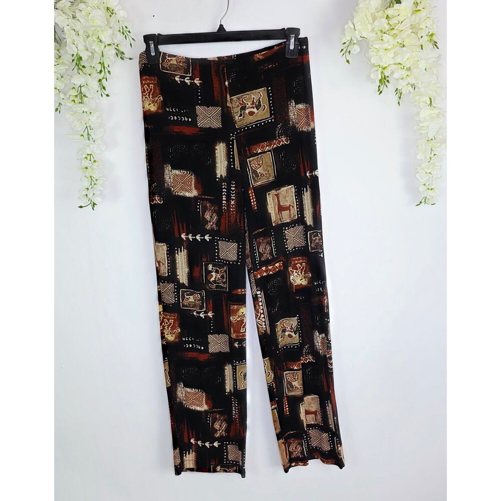 Chicos Travelers Pants Size 1 8 Medium Black Tribal African Safari Print Pull-On - Picture 3 of 14